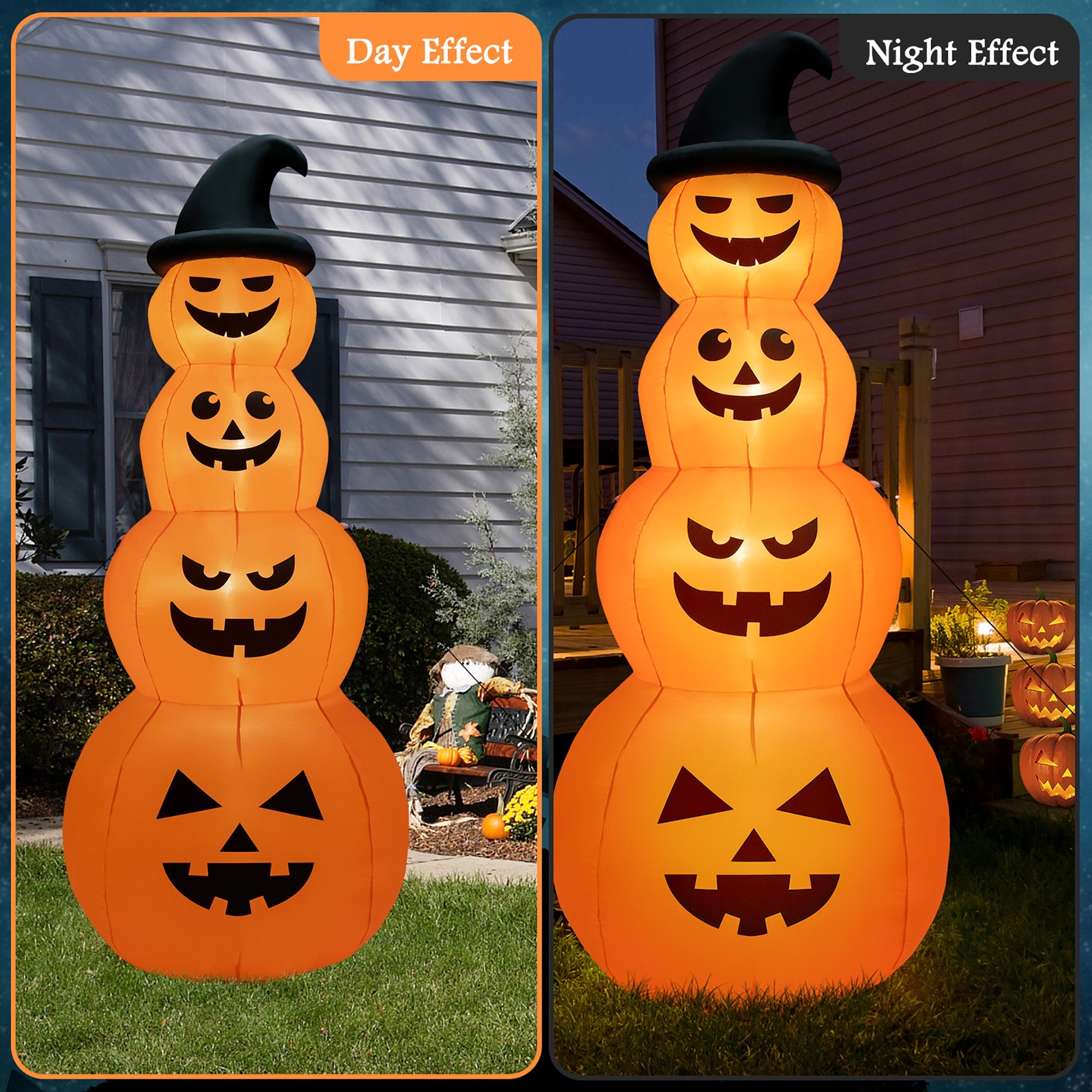 8 Feet Inflatable Halloween Pumpkin Stack, Built-in LED Lights, Orange Halloween at Gallery Canada