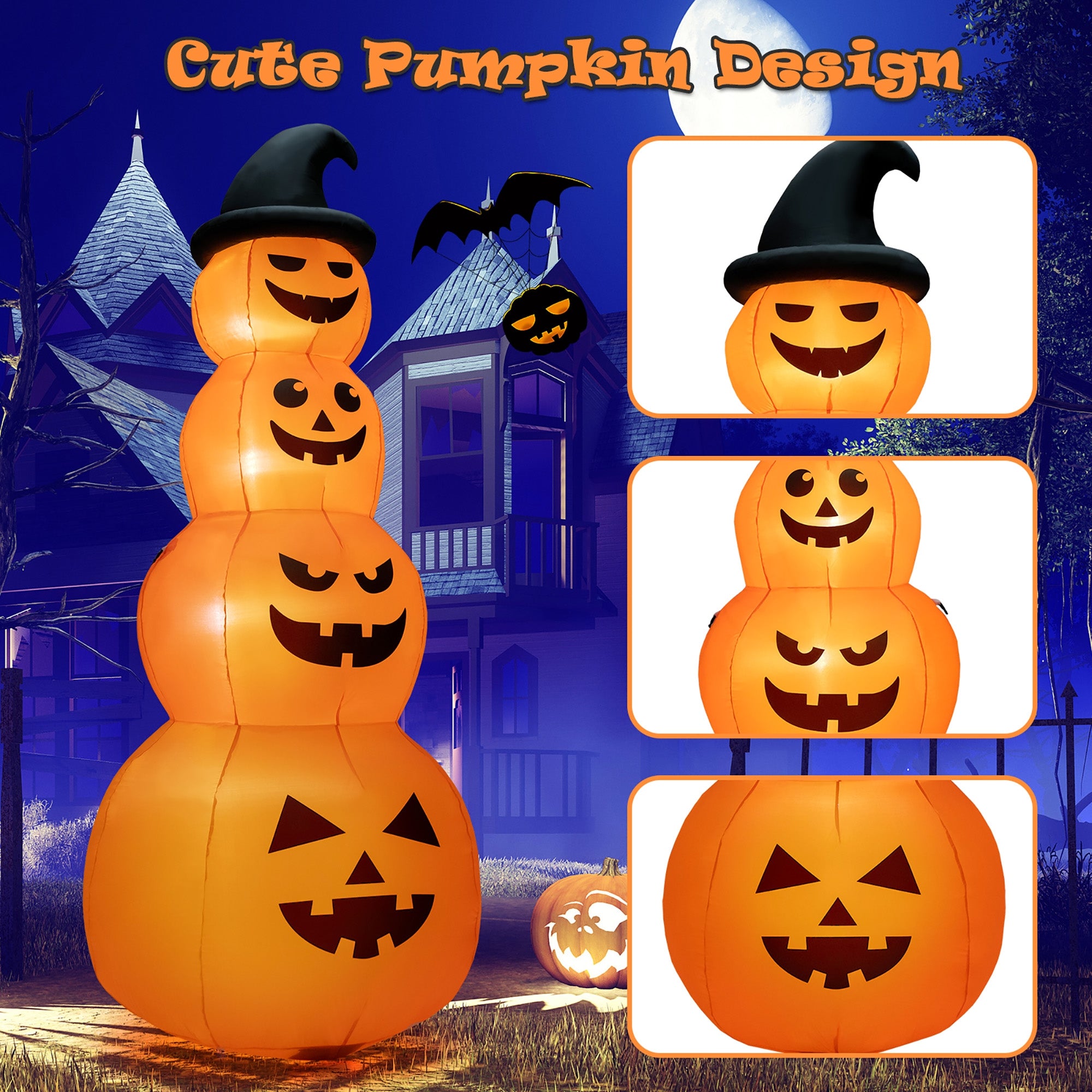 8 Feet Inflatable Halloween Pumpkin Stack, Built-in LED Lights, Orange Halloween at Gallery Canada