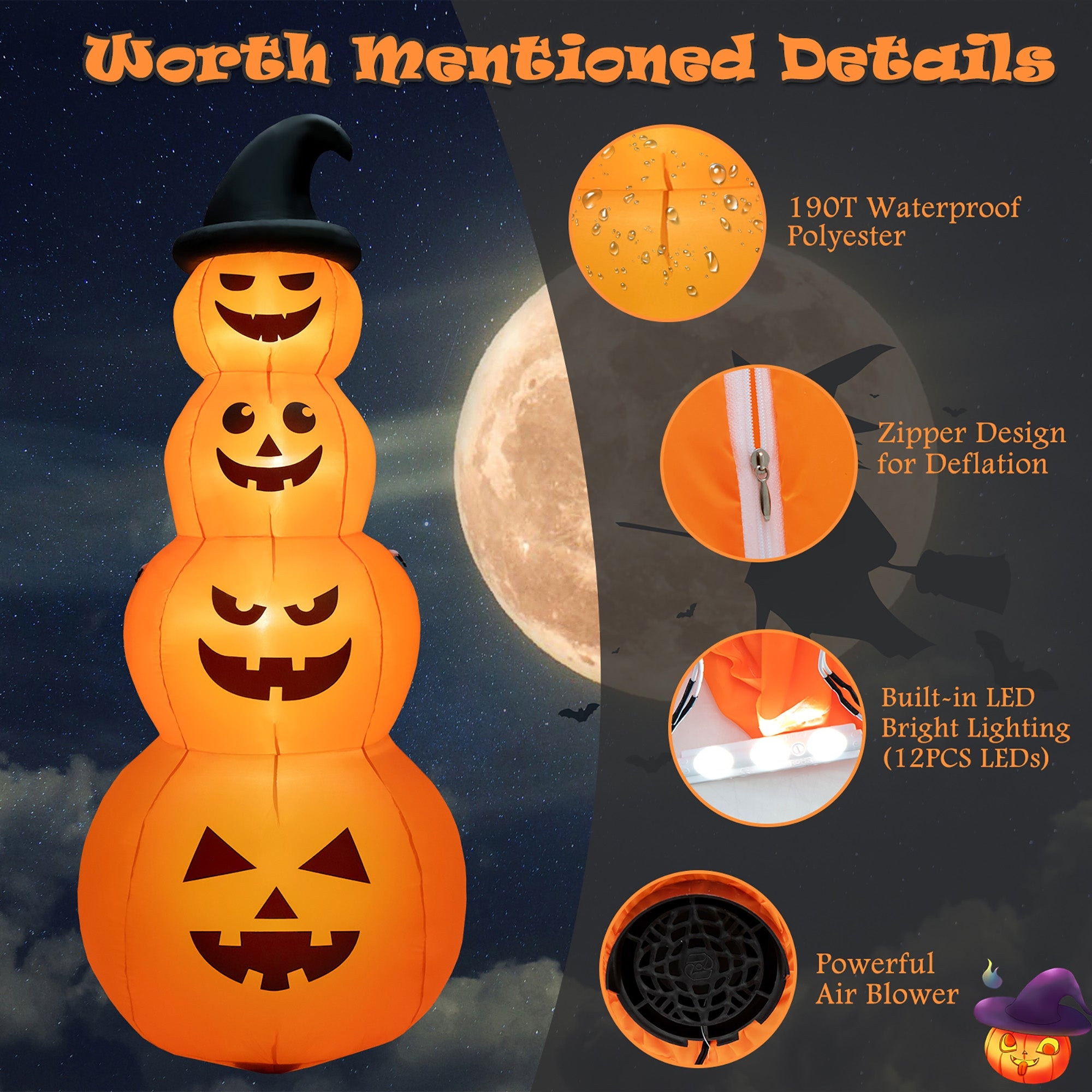 8 Feet Inflatable Halloween Pumpkin Stack, Built-in LED Lights, Orange Halloween at Gallery Canada