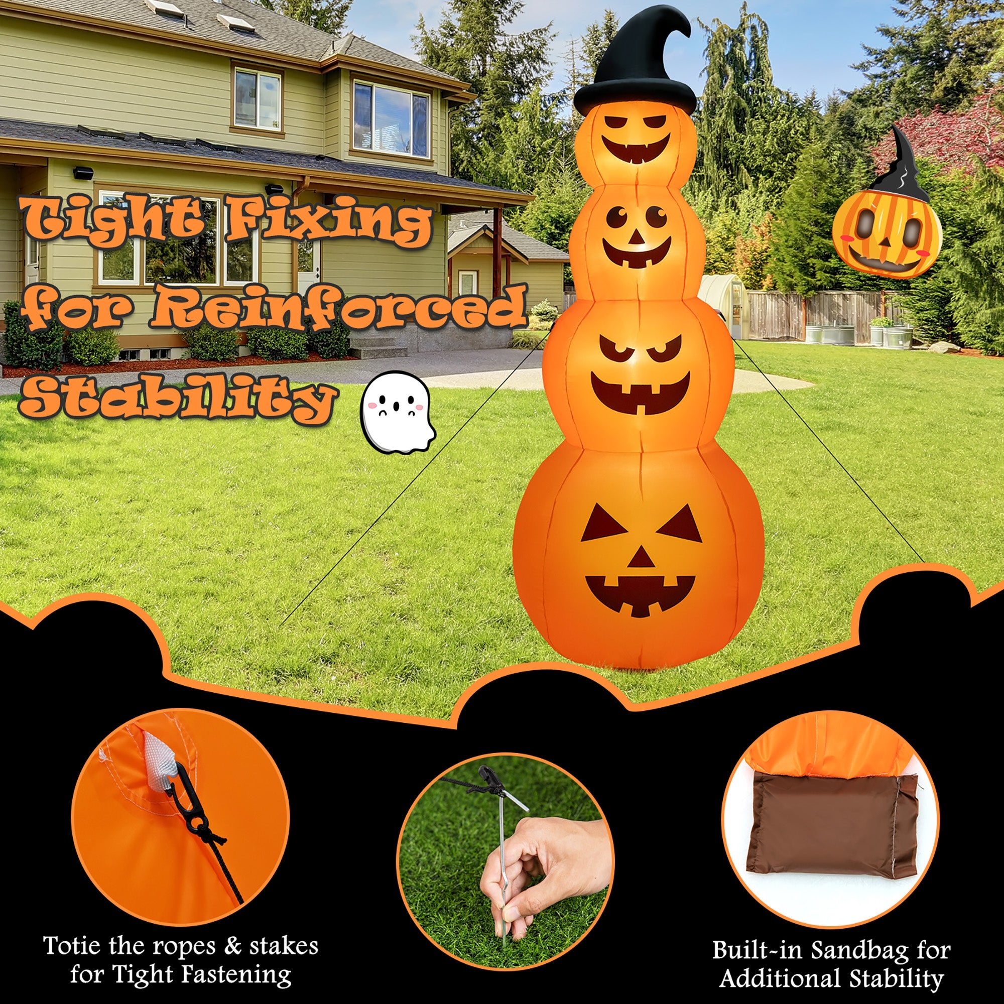 8 Feet Inflatable Halloween Pumpkin Stack, Built-in LED Lights, Orange Halloween at Gallery Canada