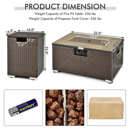 32 Inch x 20 Inch Propane Rattan Fire Pit Table Set, Brown Fire Pit Tables at Gallery Canada