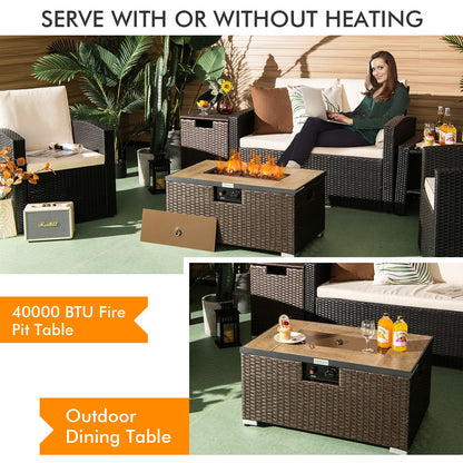 32 Inch x 20 Inch Propane Rattan Fire Pit Table Set, Brown Fire Pit Tables at Gallery Canada