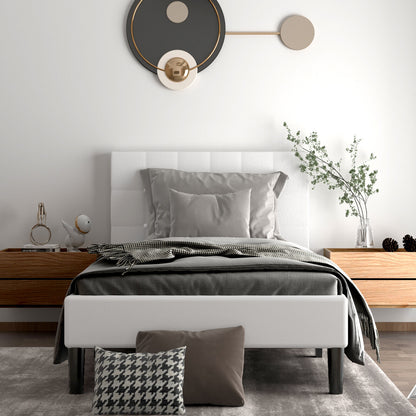 Platform Bed, Button Tufted Headboard, Beige Simple Bed Frame at Gallery Canada