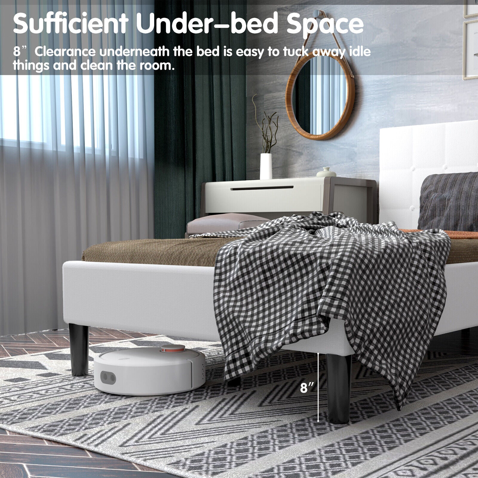 Platform Bed, Button Tufted Headboard, Beige Simple Bed Frame at Gallery Canada