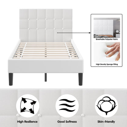 Platform Bed, Button Tufted Headboard, Beige Simple Bed Frame at Gallery Canada