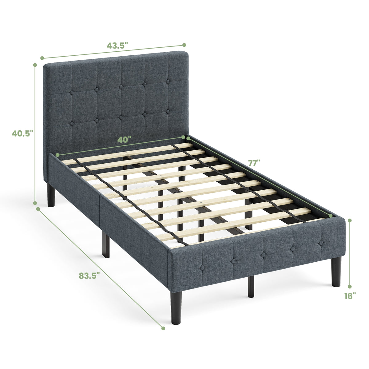 Platform Bed With Button Tufted Headboard, Gray Simple Bed Frame at Gallery Canada