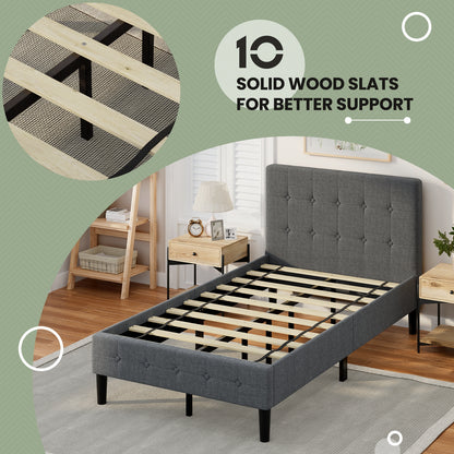 Platform Bed With Button Tufted Headboard, Gray Simple Bed Frame at Gallery Canada