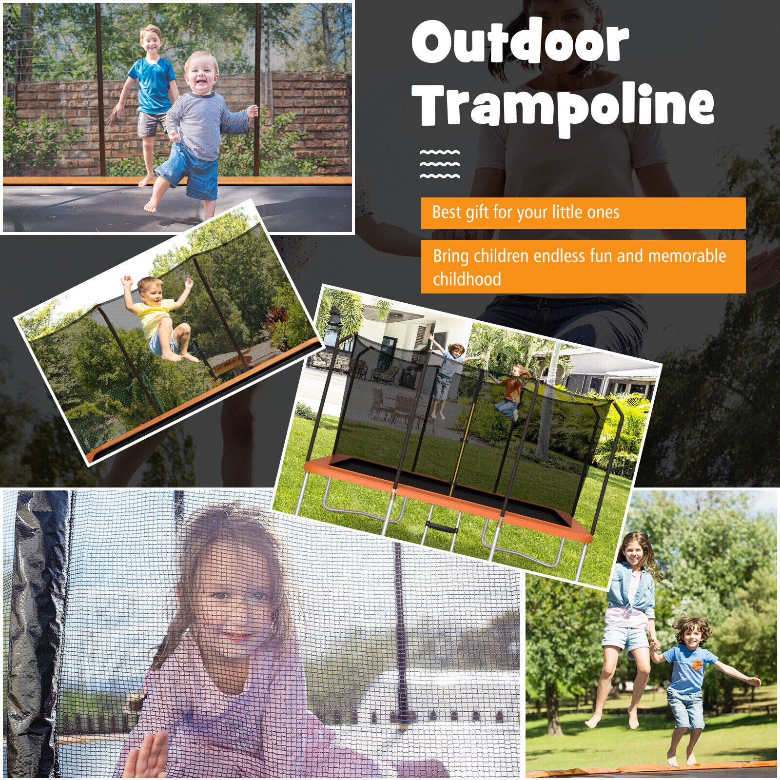 8 x 14 Feet Recreational Trampoline, Safety Enclosure Net, Ladder, Orange Trampolines at Gallery Canada