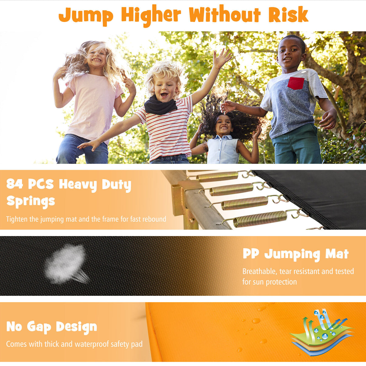 8 x 14 Feet Recreational Trampoline, Safety Enclosure Net, Ladder, Orange Trampolines at Gallery Canada