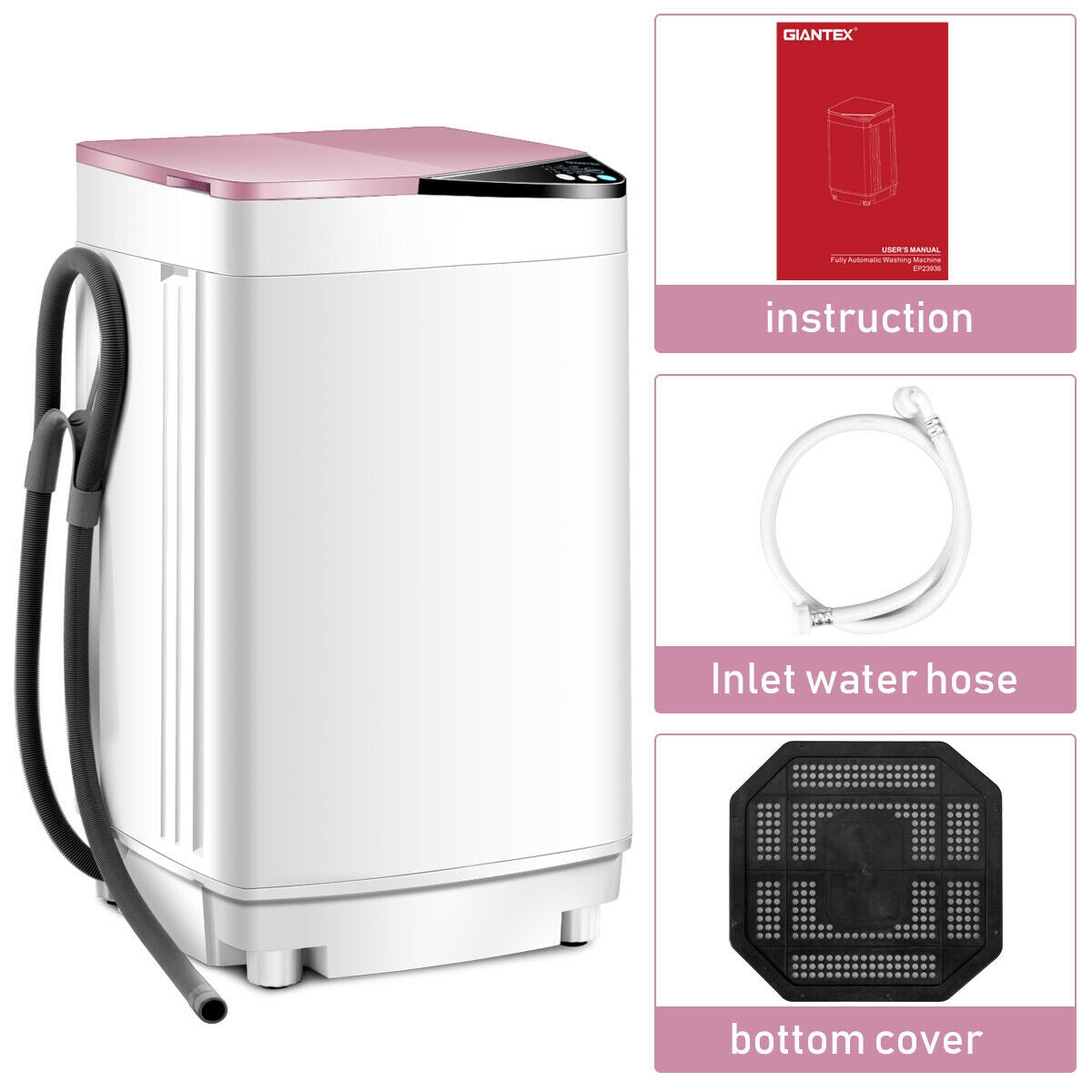 Full Automatic Washing Machine, 7.7 lbs, Washer Spinner Germicidal, Pink Washing Machines at Gallery Canada