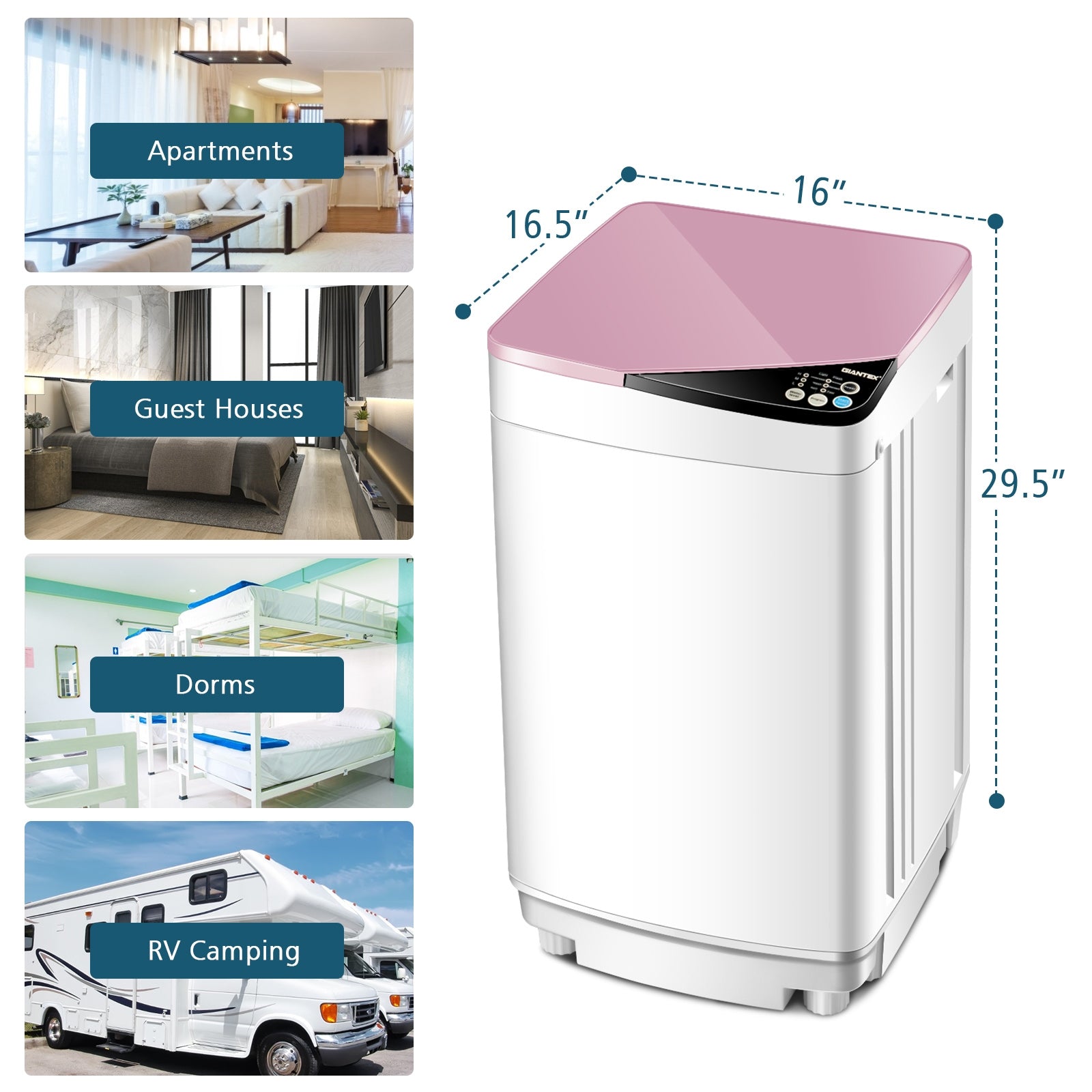 Full Automatic Washing Machine, 7.7 lbs, Washer Spinner Germicidal, Pink Washing Machines at Gallery Canada