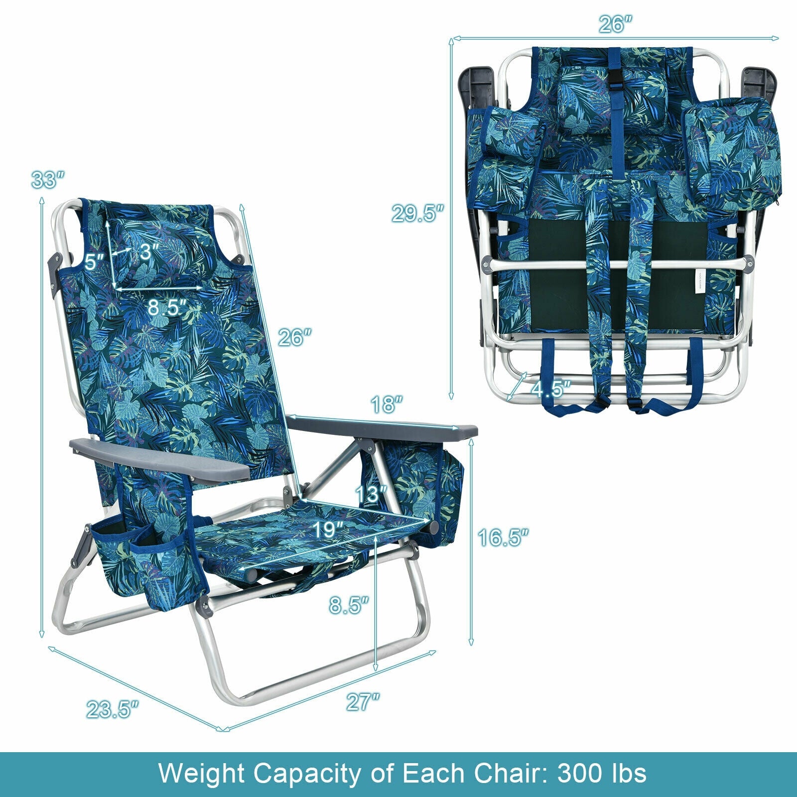 4-Pack 5-Position Folding Beach Chair, Navy Beach & Lawn Chairs at Gallery Canada