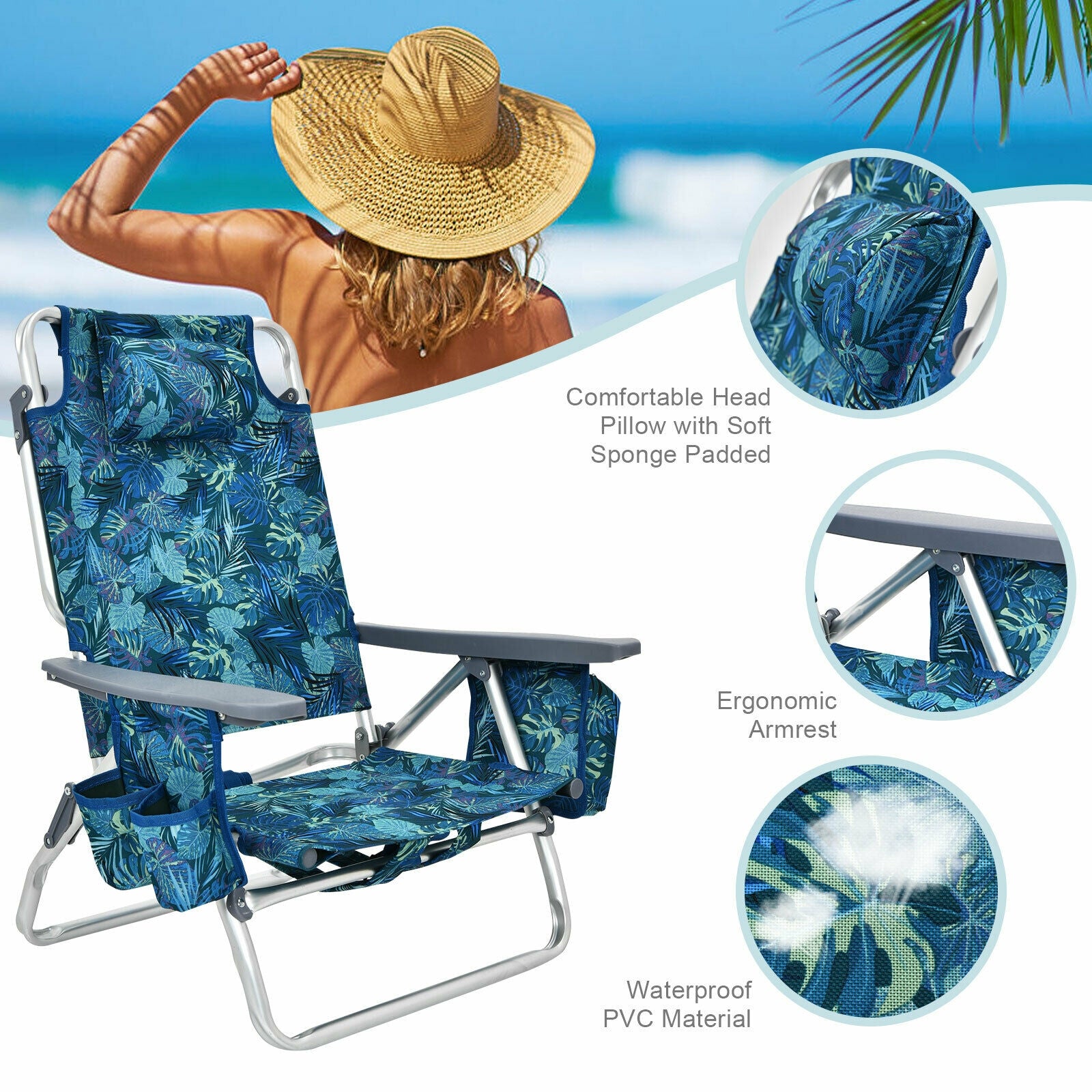 4-Pack 5-Position Folding Beach Chair, Navy Beach & Lawn Chairs at Gallery Canada