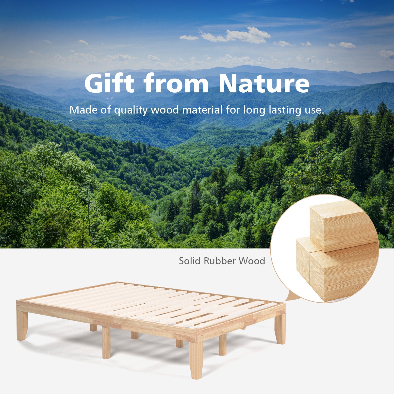 14 Inch Full Size Wood Platform Bed Frame, Wood Slat Support, Natural Simple Bed Frame at Gallery Canada