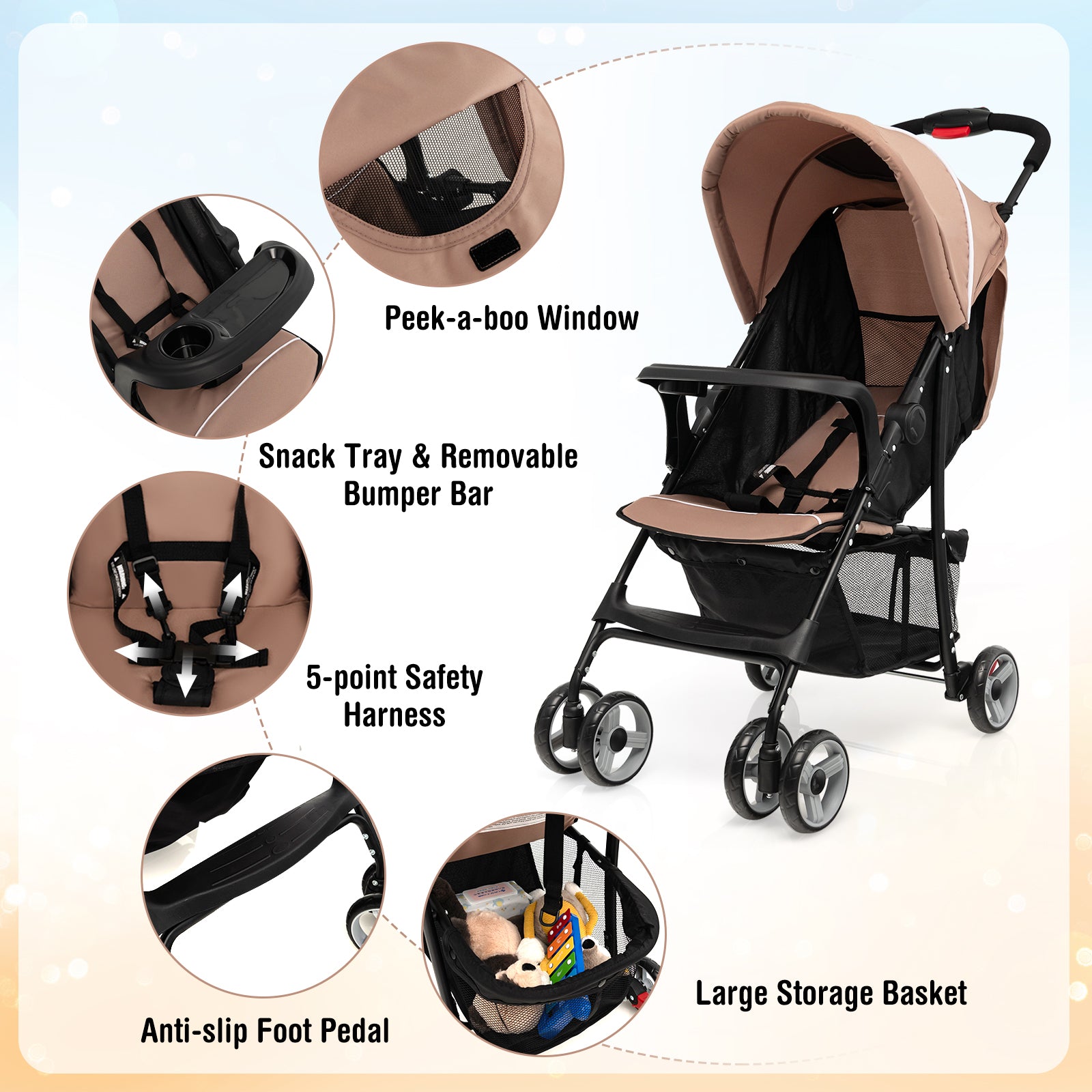 Toddler Travel Stroller, Airplane, Canopy, Adjustable Backrest, Coffee Baby Strollers at Gallery Canada