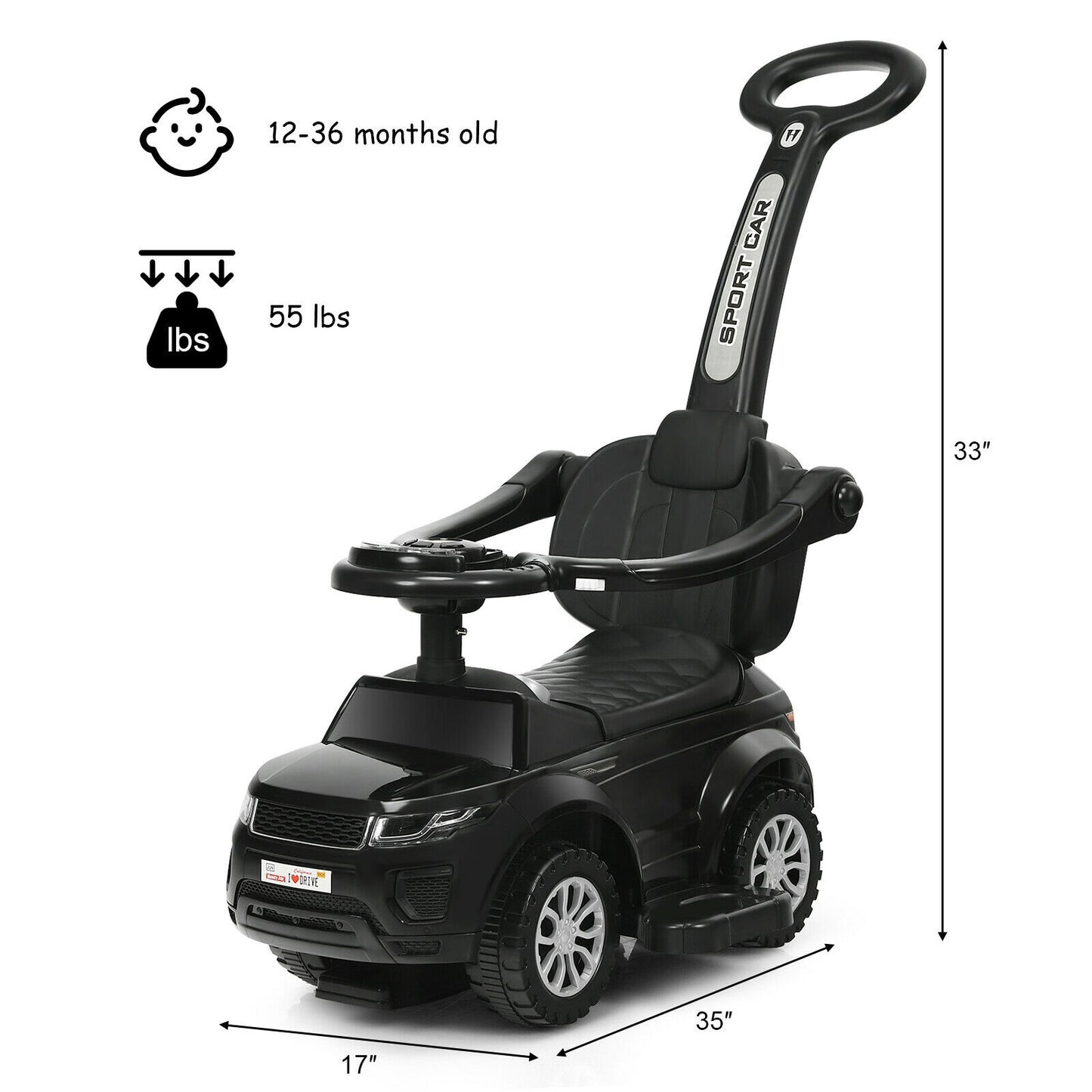 3 In 1 Ride On Push Car, Toddler Stroller Sliding Car With Music, Black Push & Pedal Ride On Toys at Gallery Canada