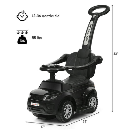 3 In 1 Ride On Push Car, Toddler Stroller Sliding Car With Music, Black Push & Pedal Ride On Toys at Gallery Canada