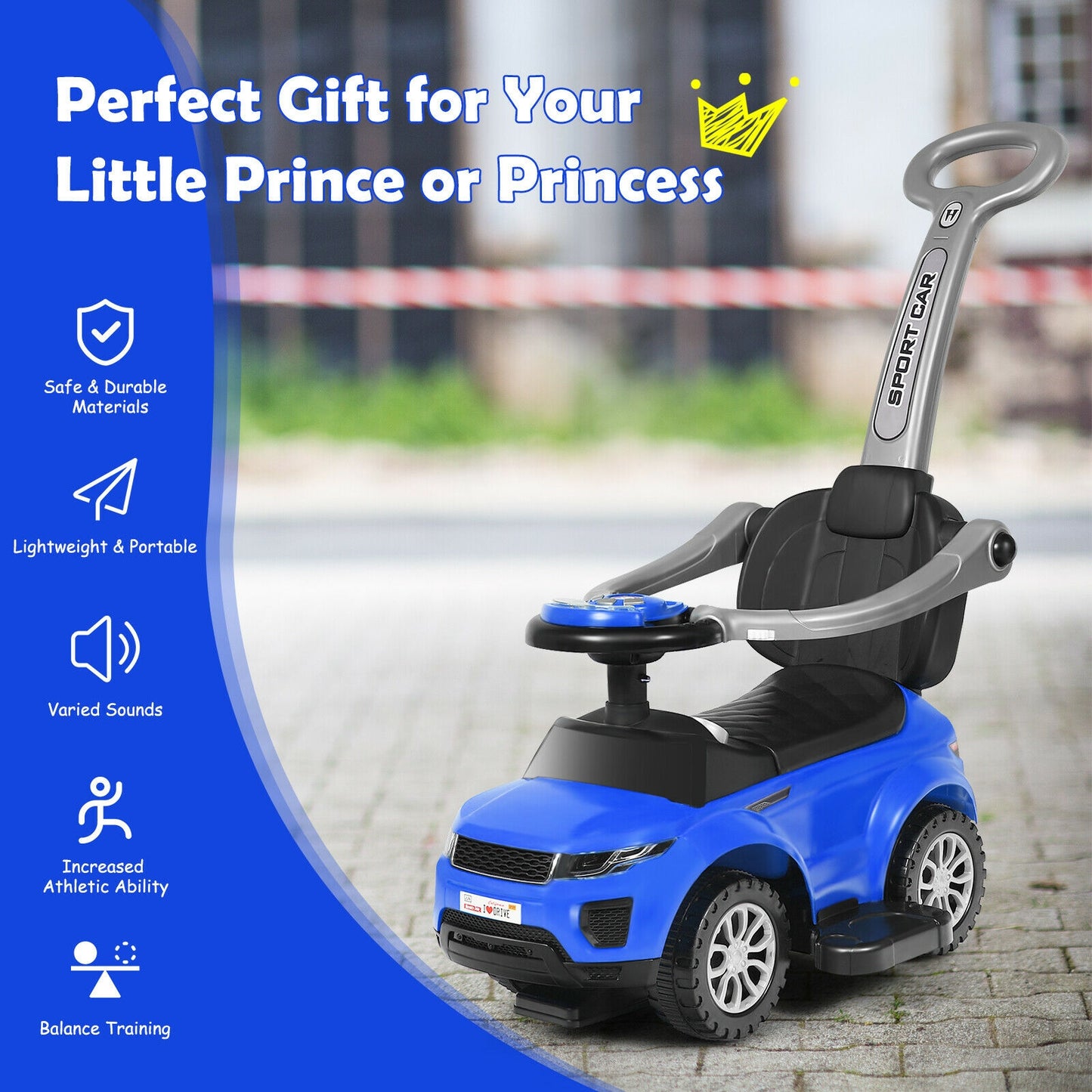 3 In 1 Ride On Push Car, Toddler Stroller, Blue Push & Pedal Ride On Toys at Gallery Canada