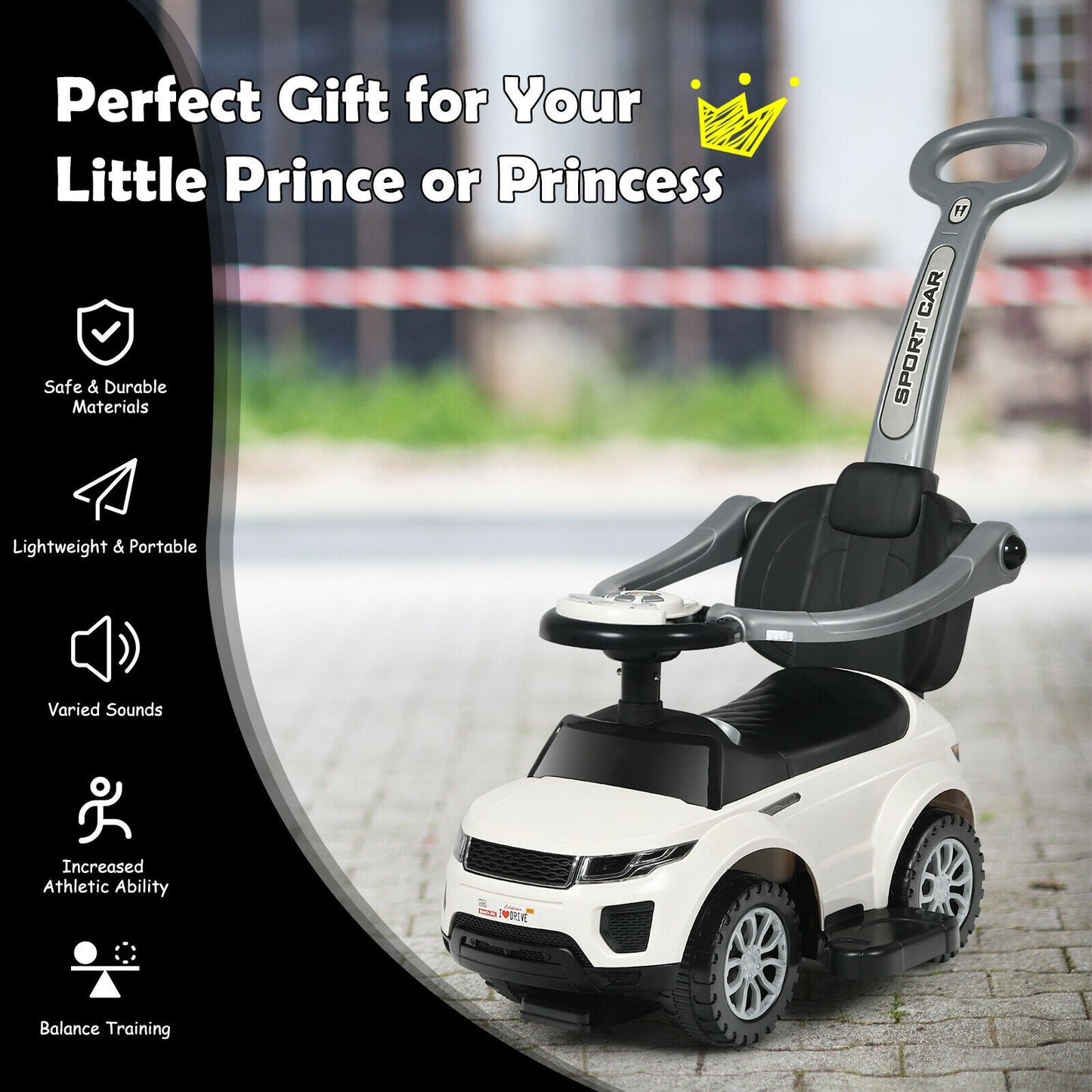 3 In 1 Ride On Push Car, Toddler Stroller, Sliding Car With Music, White Push & Pedal Ride On Toys at Gallery Canada