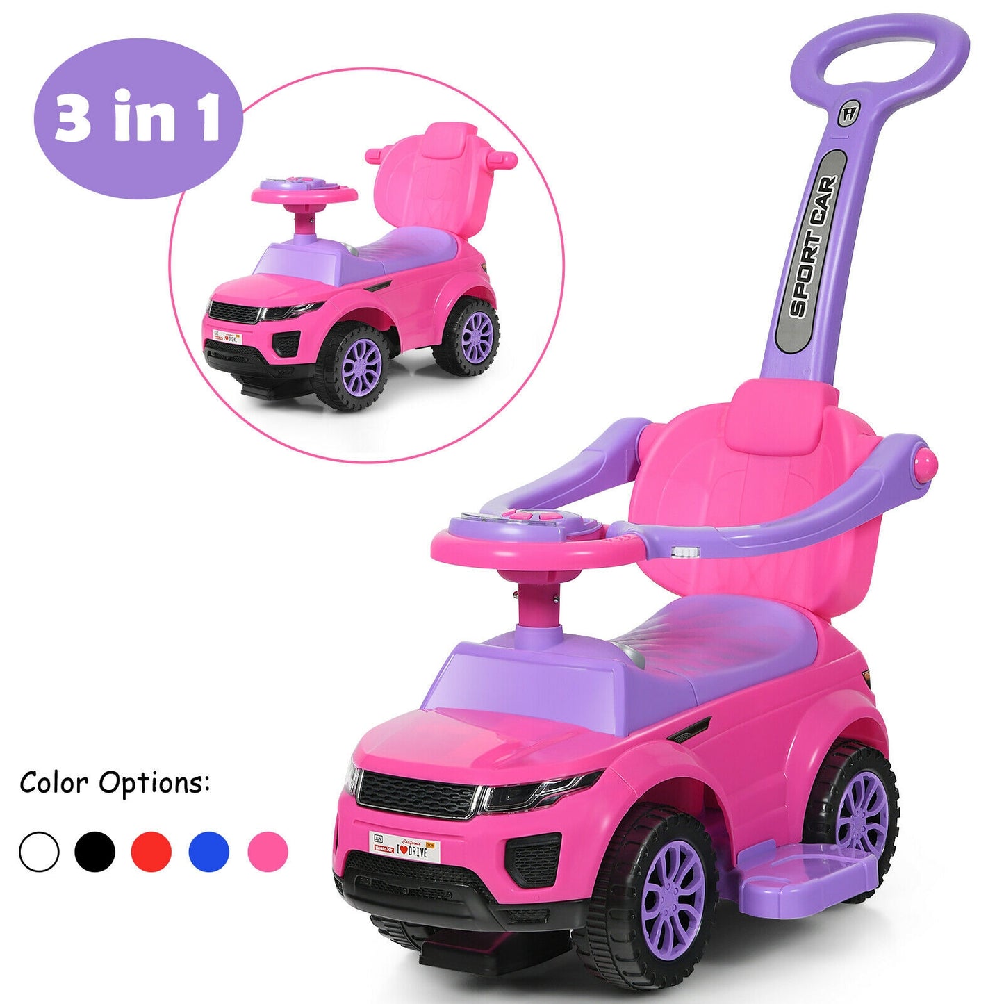 3 In 1 Ride On Push Car, Toddler Stroller, Pink Push & Pedal Ride On Toys at Gallery Canada