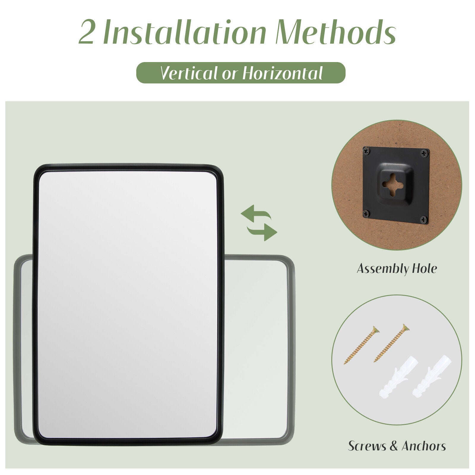 Rectangular Wall Mount Bathroom Mirror, Solid Steel Frame, L, Black Wall Mirrors at Gallery Canada