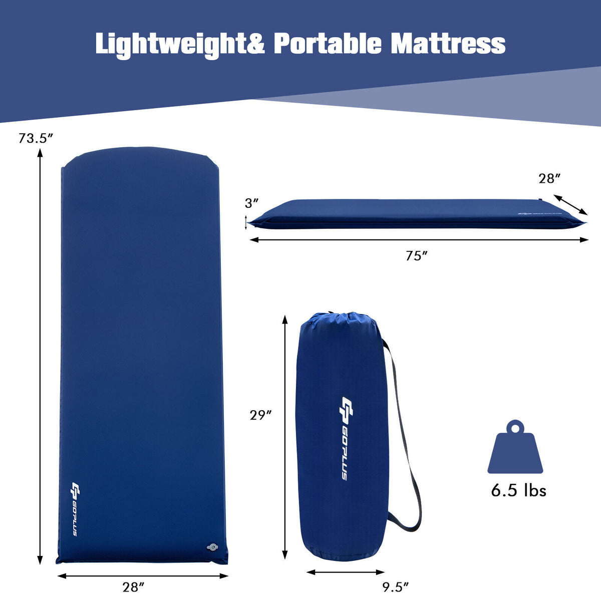 Self-Inflating Lightweight Folding Foam Sleeping Cot, Blue Air Mattresses & Sleeping Bags at Gallery Canada