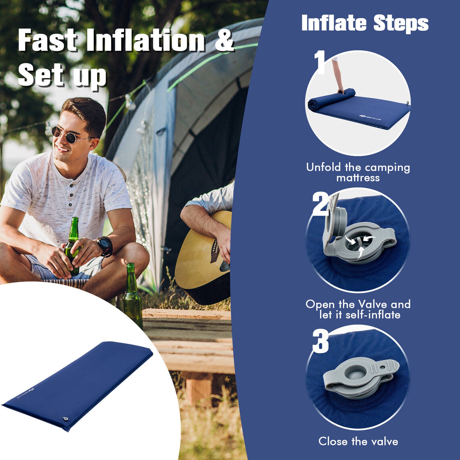 Self-Inflating Lightweight Folding Foam Sleeping Cot, Blue Air Mattresses & Sleeping Bags at Gallery Canada