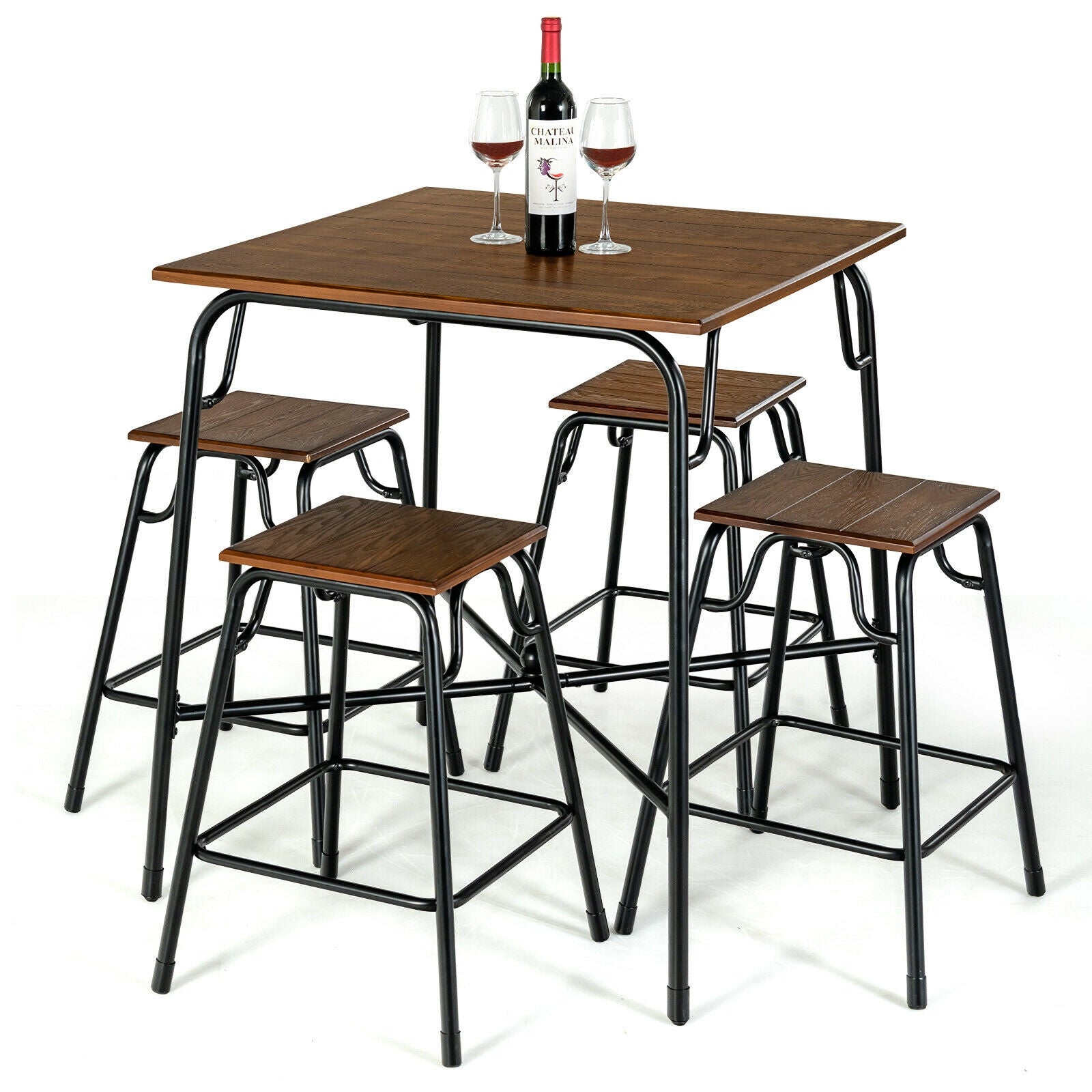 5-Piece Bar Table Set, 4 Counter Height Stools, Rustic Brown Patio Bar Furniture at Gallery Canada