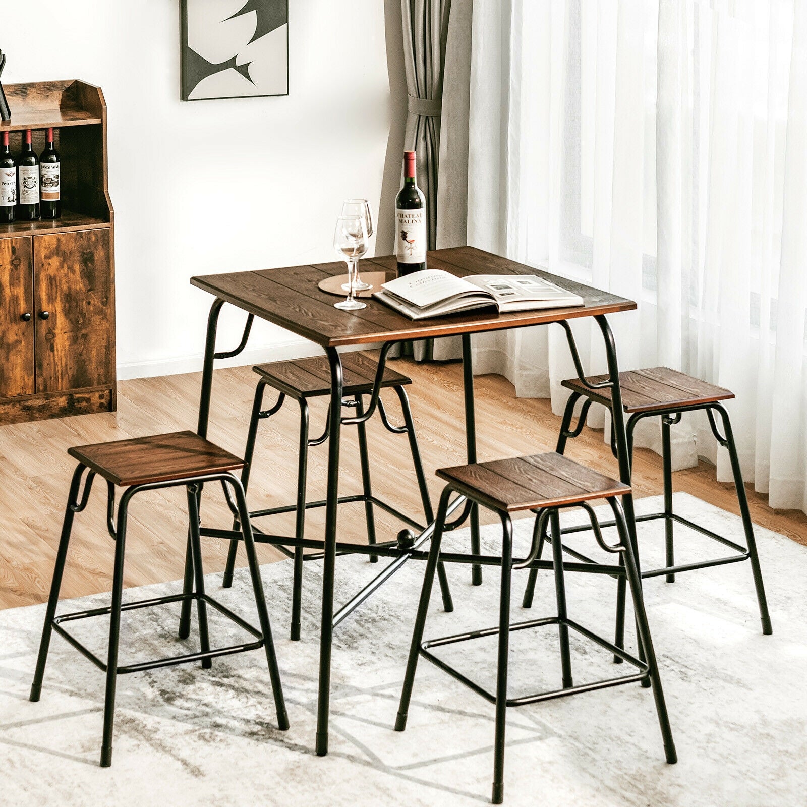 5-Piece Bar Table Set, 4 Counter Height Stools, Rustic Brown Patio Bar Furniture at Gallery Canada