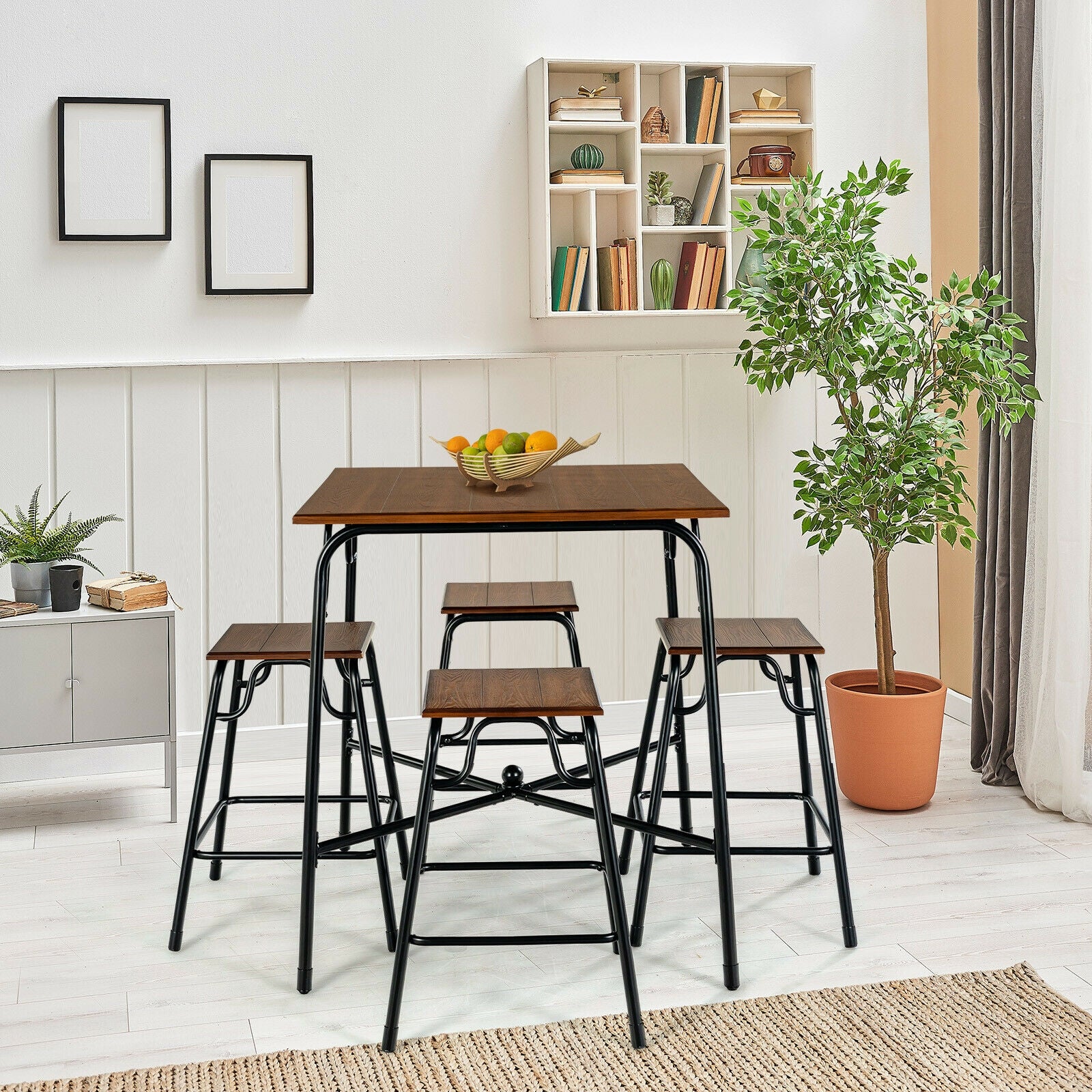 5-Piece Bar Table Set, 4 Counter Height Stools, Rustic Brown Patio Bar Furniture at Gallery Canada