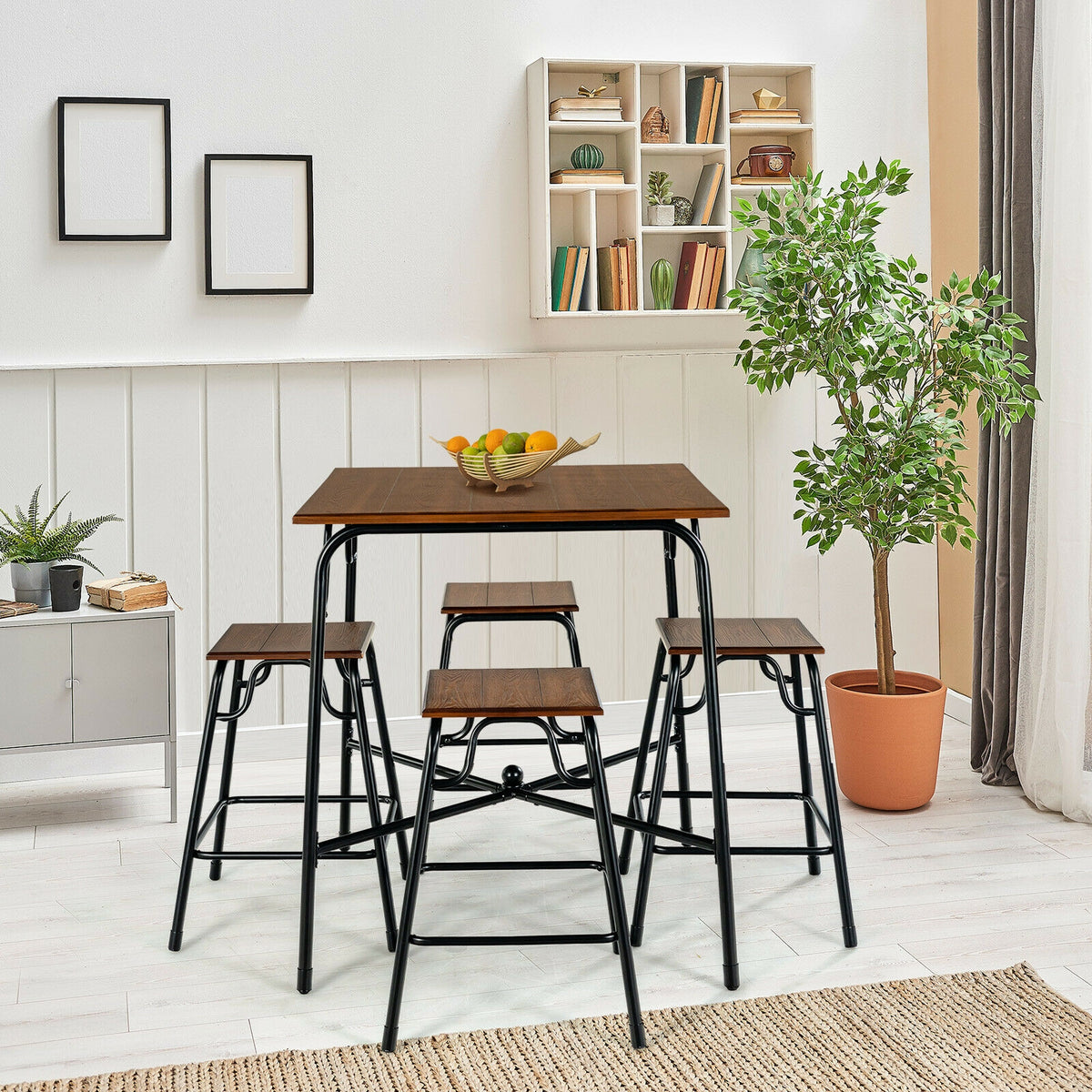5-Piece Bar Table Set, 4 Counter Height Stools, Rustic Brown Patio Bar Furniture at Gallery Canada
