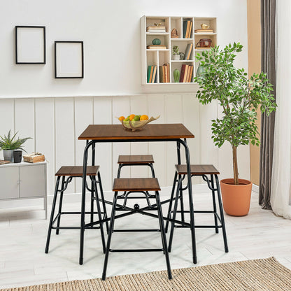 5-Piece Bar Table Set, 4 Counter Height Stools, Rustic Brown Patio Bar Furniture at Gallery Canada