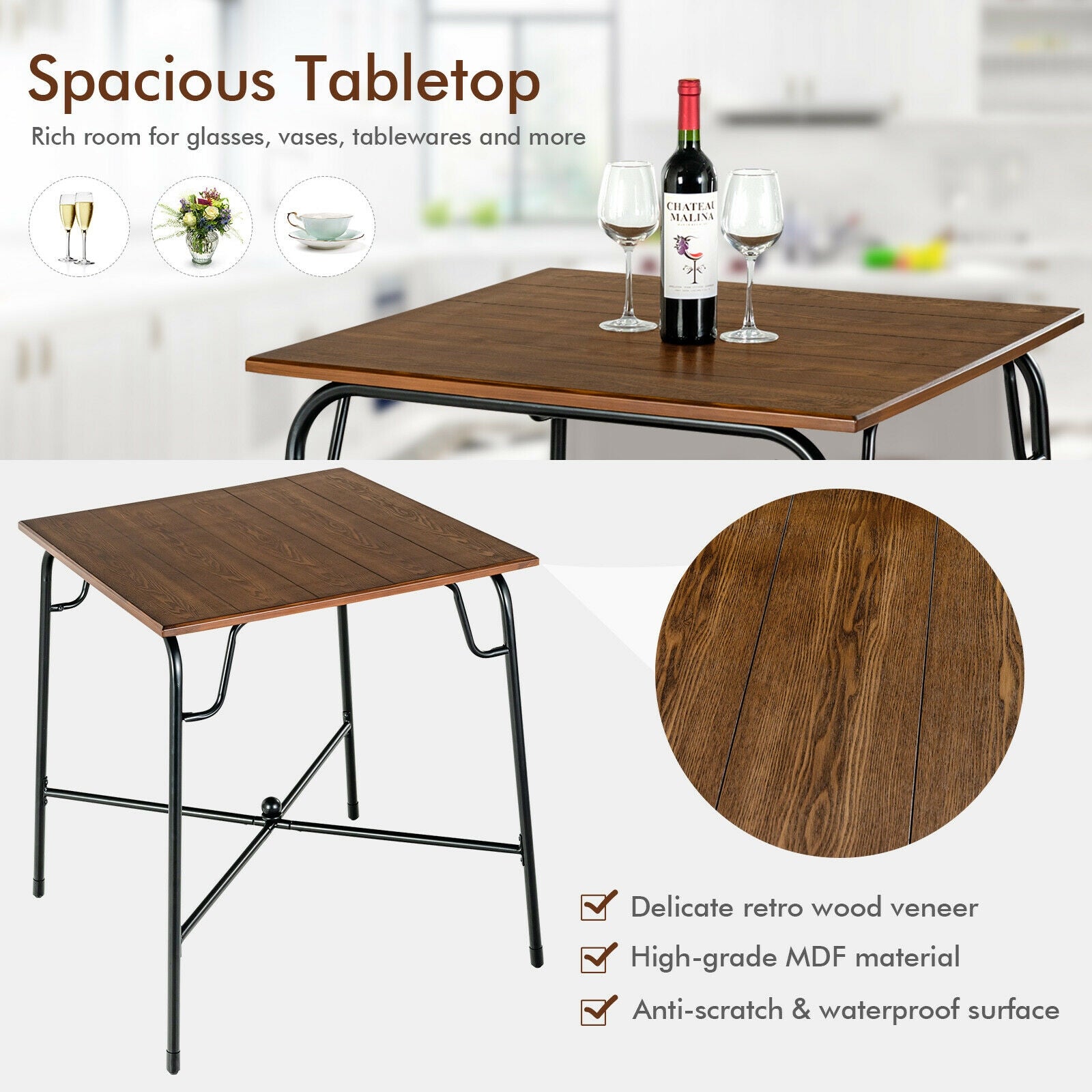 5-Piece Bar Table Set, 4 Counter Height Stools, Rustic Brown Patio Bar Furniture at Gallery Canada