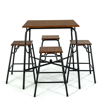 5-Piece Bar Table Set, 4 Counter Height Stools, Rustic Brown Patio Bar Furniture at Gallery Canada