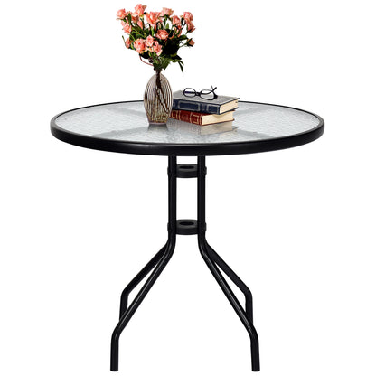 32 Inch Outdoor Patio Round Tempered Glass Table With Umbrella Hole, Transparent Patio Dining Tables at Gallery Canada