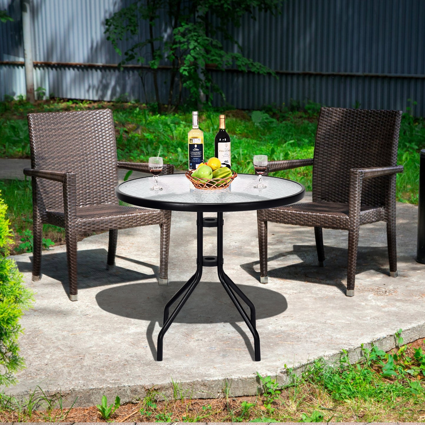32 Inch Outdoor Patio Round Tempered Glass Table With Umbrella Hole, Transparent Patio Dining Tables at Gallery Canada