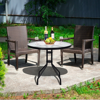 32 Inch Outdoor Patio Round Tempered Glass Table With Umbrella Hole, Transparent Patio Dining Tables at Gallery Canada