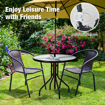 32 Inch Outdoor Patio Round Tempered Glass Table With Umbrella Hole, Transparent Patio Dining Tables at Gallery Canada