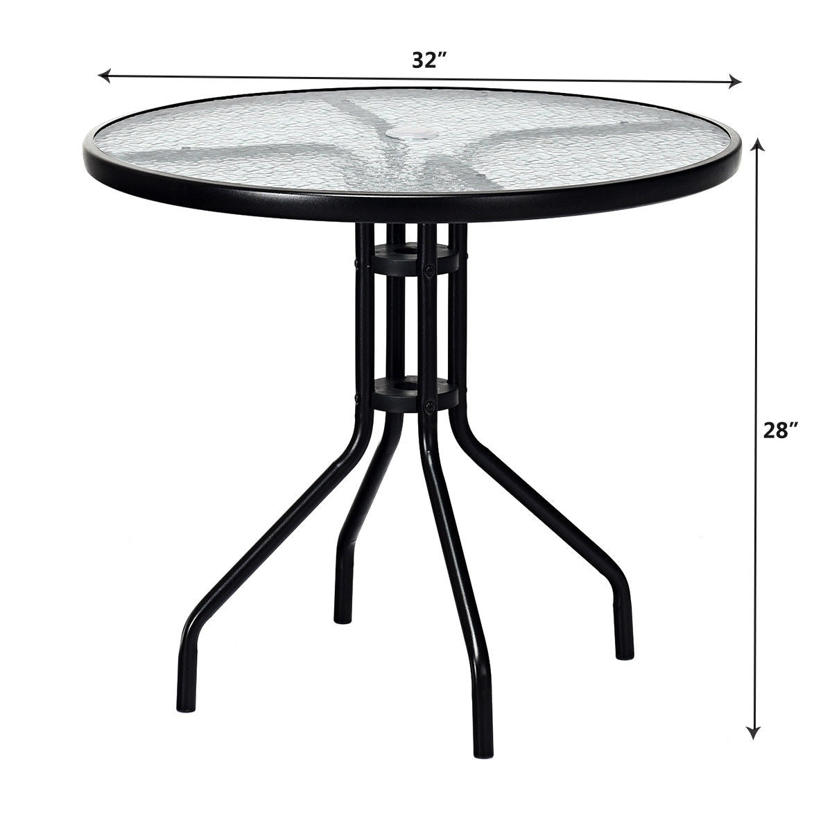 32 Inch Outdoor Patio Round Tempered Glass Table With Umbrella Hole, Transparent Patio Dining Tables at Gallery Canada
