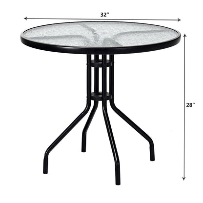 32 Inch Outdoor Patio Round Tempered Glass Table With Umbrella Hole, Transparent Patio Dining Tables at Gallery Canada