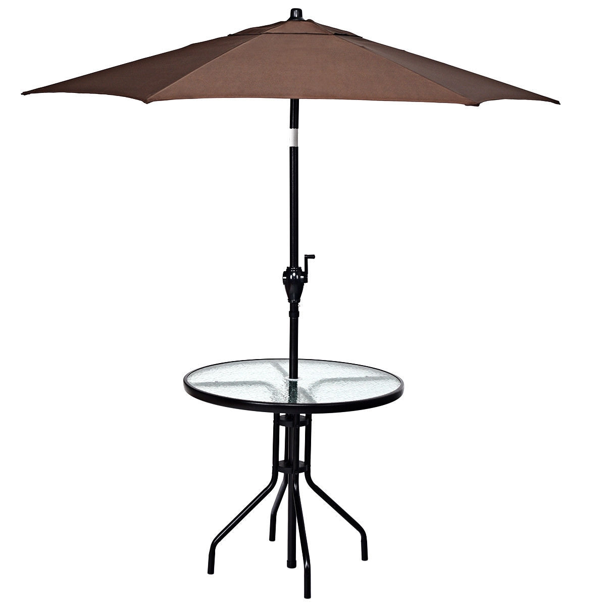 32 Inch Outdoor Patio Round Tempered Glass Table With Umbrella Hole, Transparent Patio Dining Tables at Gallery Canada