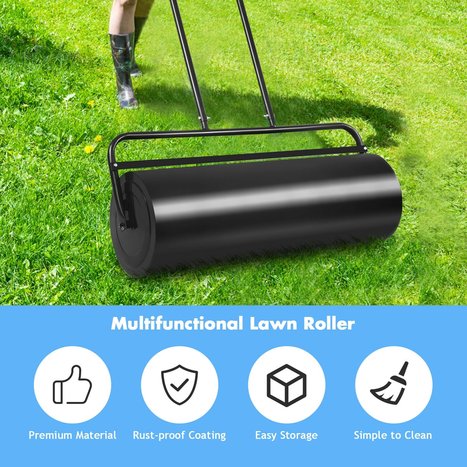 36 x 12 Inch Tow Lawn Roller, Water Filled Metal Push Roller, Black Lawn Care Tools at Gallery Canada
