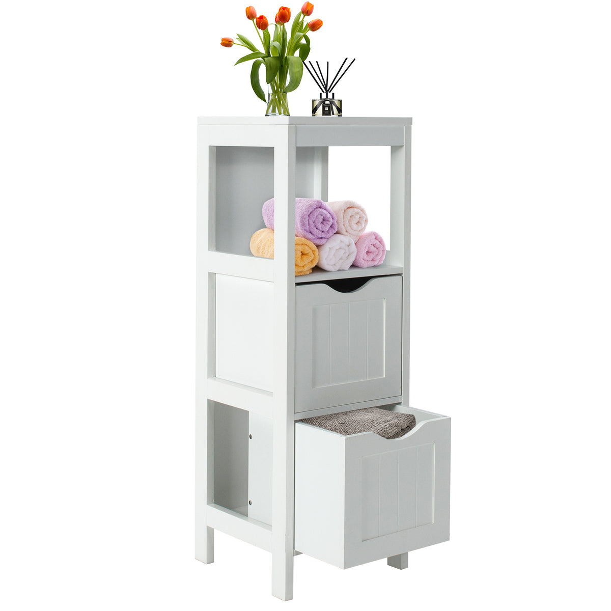 Freestanding Storage Cabinet, 2 Removable Drawers, White Floor Cabinets at Gallery Canada