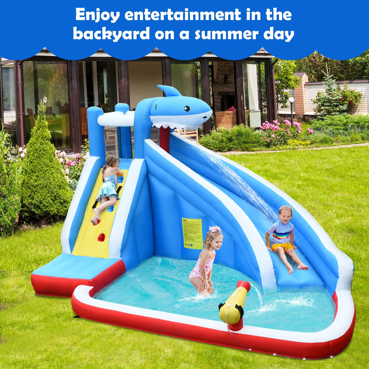 4-in-1 Inflatable Water Slide Park, Long Slide, 735W Blower Bounce House at Gallery Canada