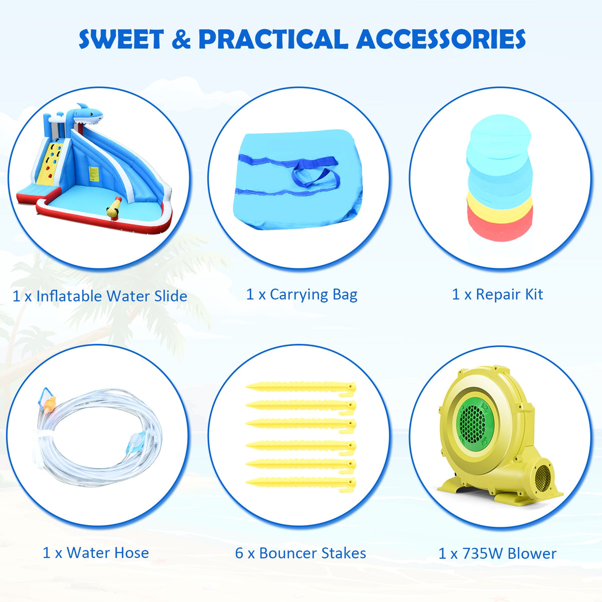 4-in-1 Inflatable Water Slide Park, Long Slide, 735W Blower Bounce House at Gallery Canada