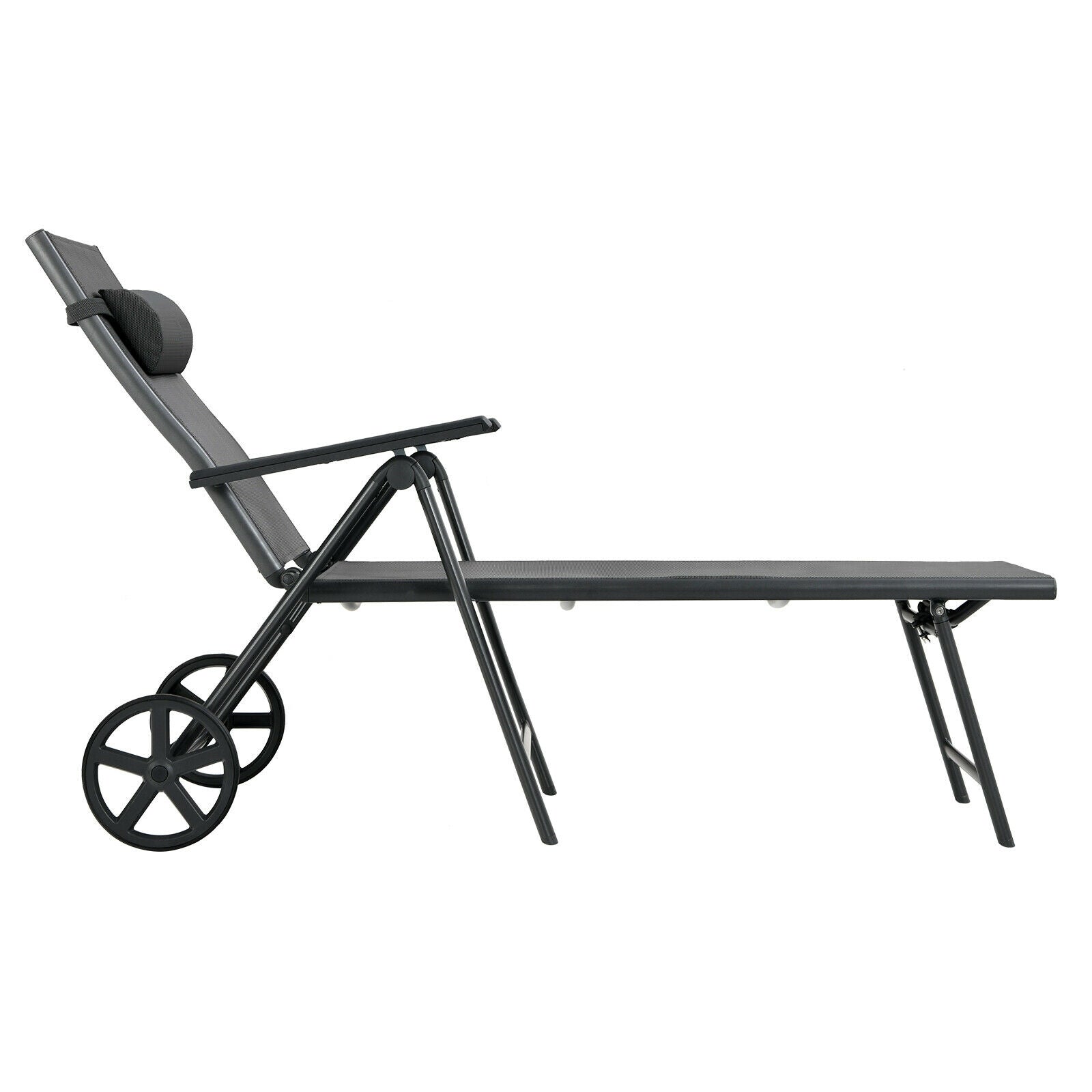 Patio Lounge Chair, Adjustable Aluminum Frame, Wheels, Neck Pillow, Gray Outdoor Chaise Lounges at Gallery Canada