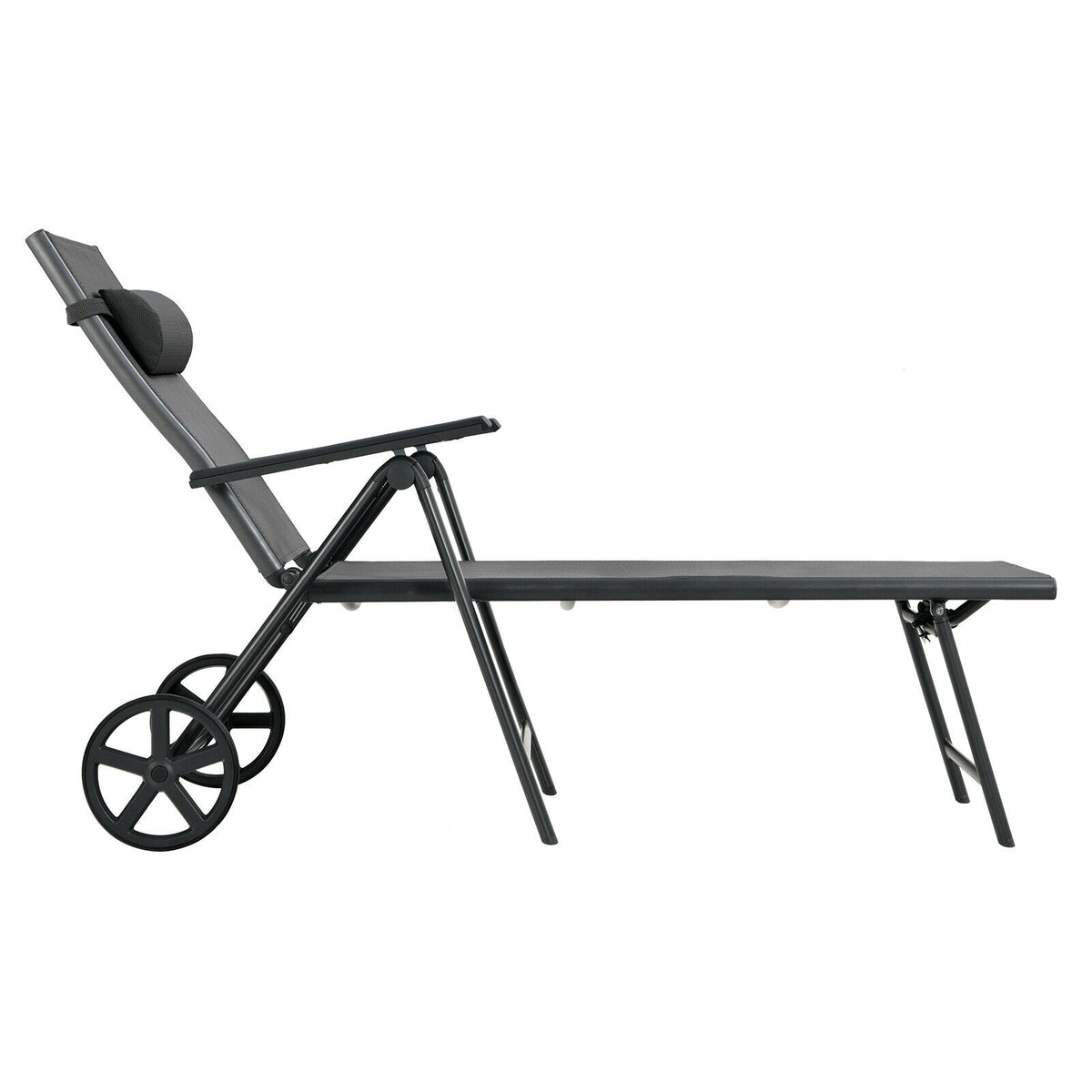 Patio Lounge Chair, Adjustable Aluminum Frame, Wheels, Neck Pillow, Gray Outdoor Chaise Lounges at Gallery Canada