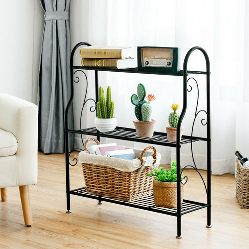 3-Tier Scrollwork Metal Plant Stand, Black
