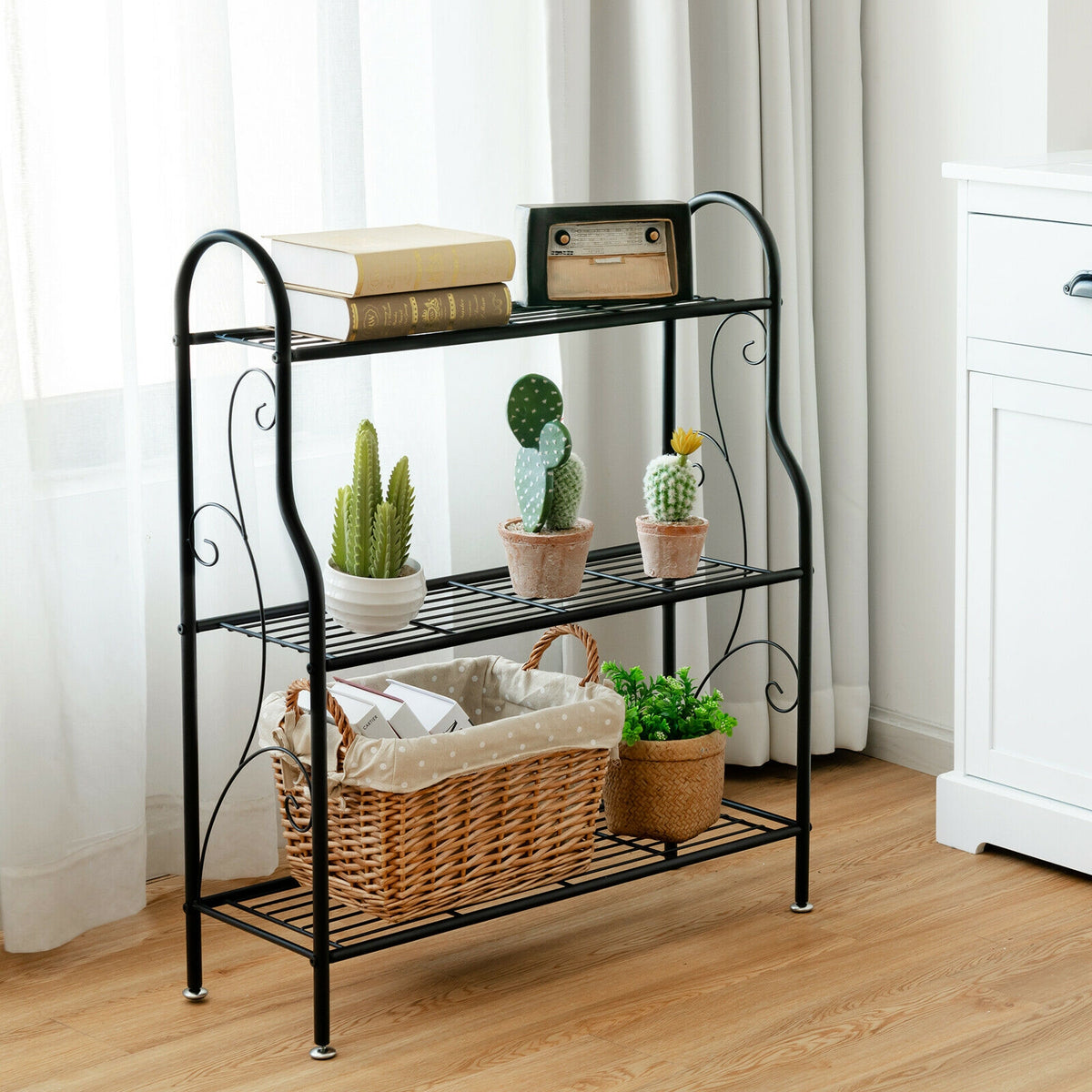 3-Tier Scrollwork Metal Plant Stand, Black Plant Stands at Gallery Canada