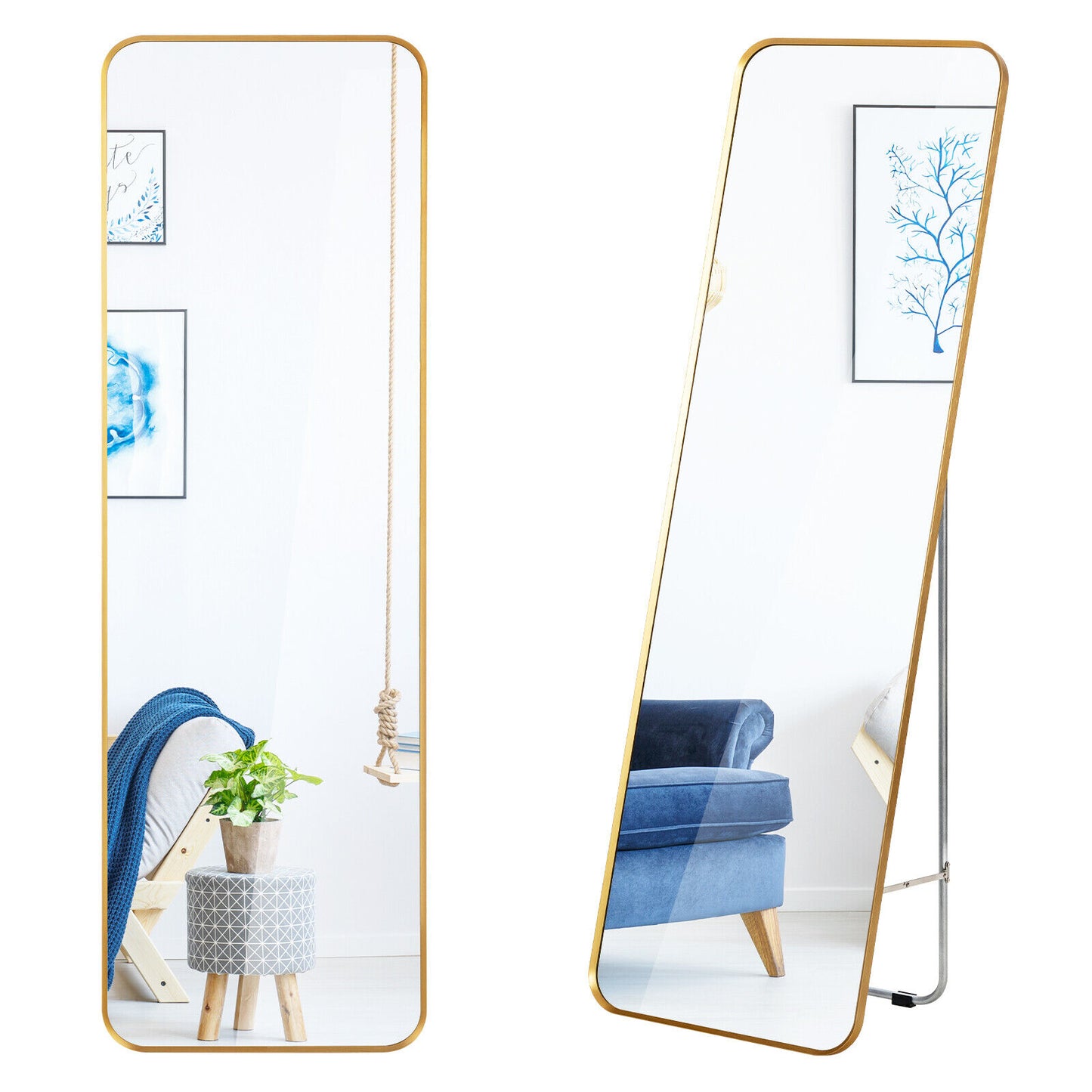 Full Length Wall Mounted Hanging Mirror, Golden Floor Mirrors at Gallery Canada